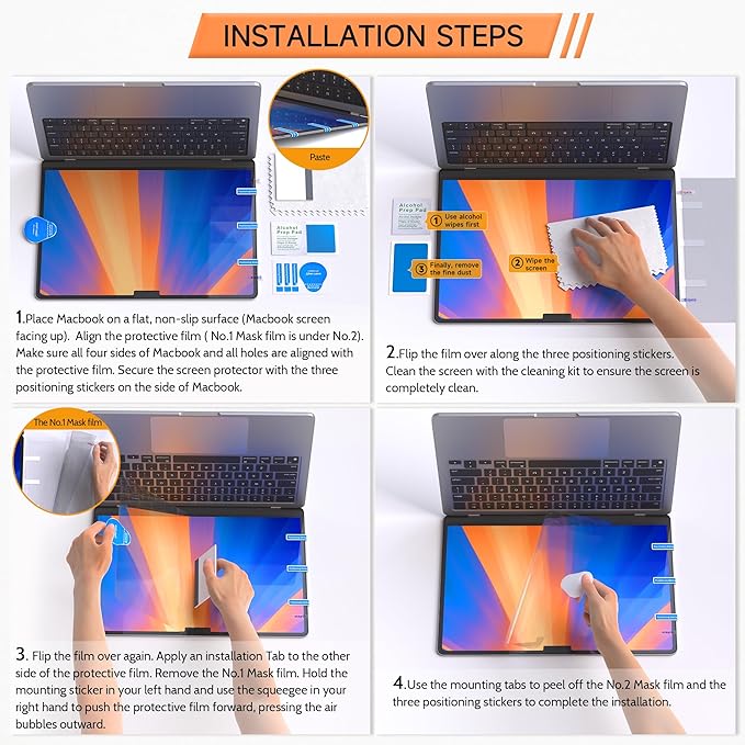Mamol 360° Privacy Screen for Macbook Air 15 Inch (2023-2025, M2, M3, M4), Anti Glare Blue Light Filter, Nano No Glue Anti Spy Black Protector for Mac Air 15.3In Laptop