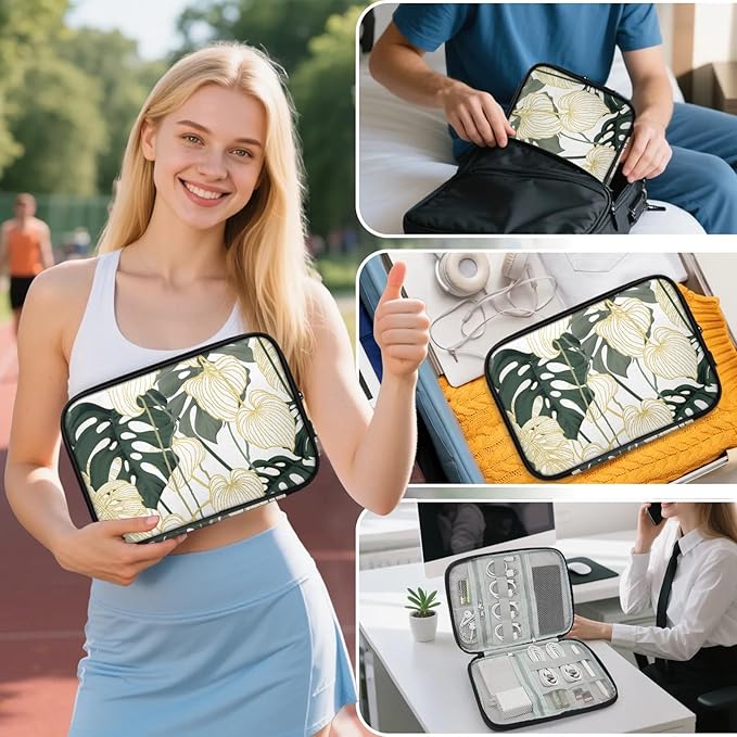 Tropical Palm Leaves Electronics Travel Organizer Case, Tech Accessories Cable Storage Bag for Cords, Charger, Phone, Hard Drive