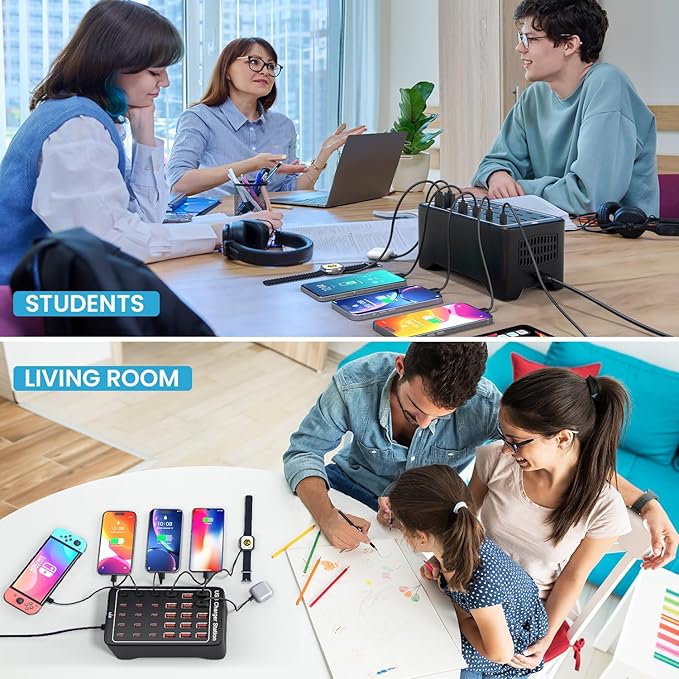 USB C Charging Station for Multiple Devices, 150W 30 Ports Charger Block for Ipad Cell Phone, Multiple USB Power Strip for Family Classroom