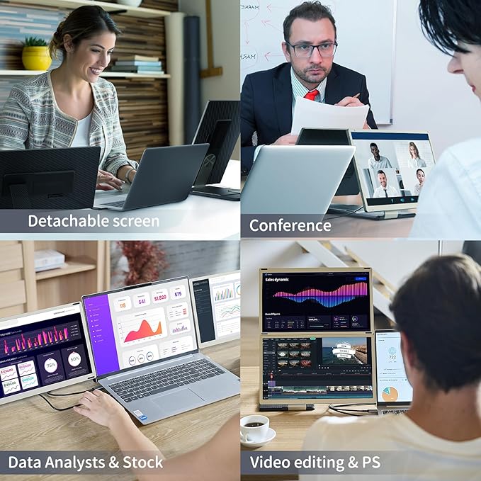 Laptop Screen Extender Monitor - 15.6" Triple Portable Monitor 85% NTSC FHD 1080P IPS Detachable Screen Design Extended Monitors for Laptops Compatible with Windows Mac