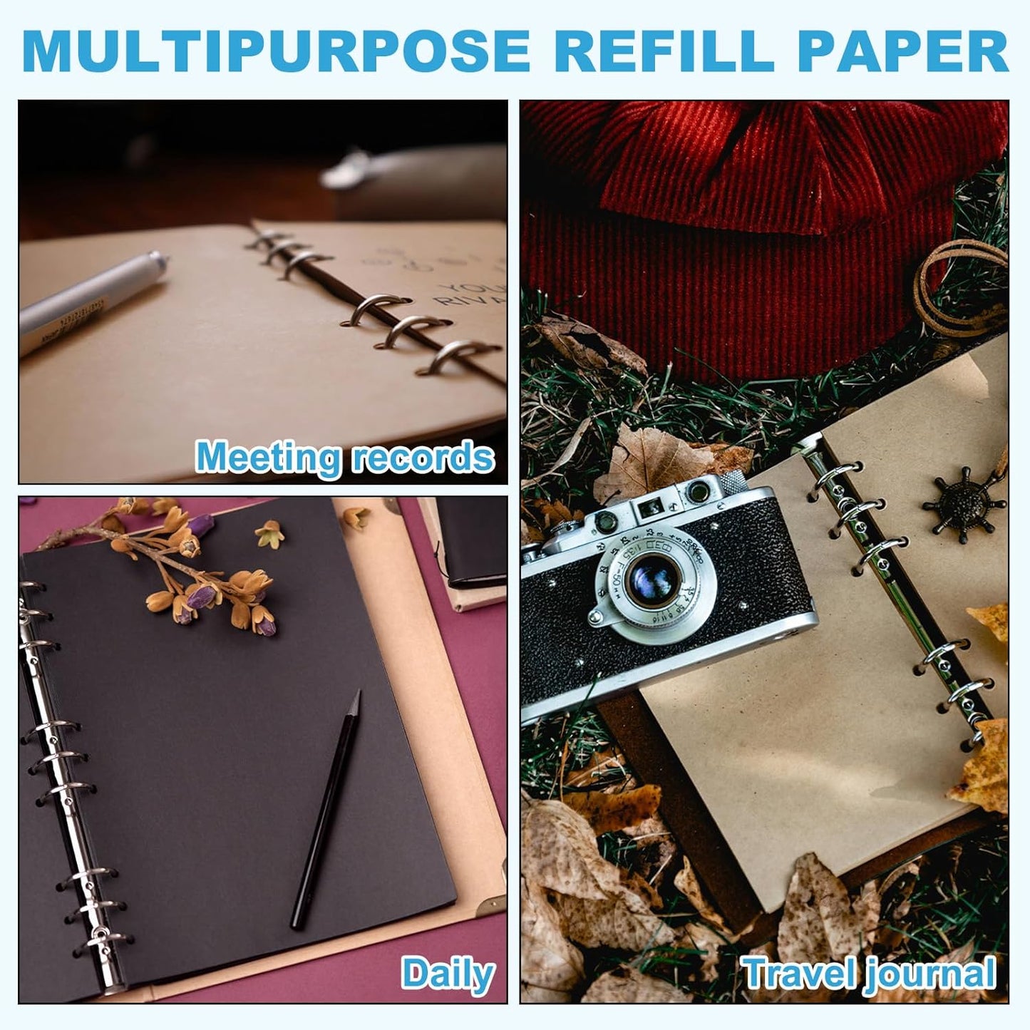 PATIKIL Grid Refill Paper 9-Ring Binder Loose Leaf Planner Filler Paper Planner Inserts, 80 Sheets/160 Pages, Lined