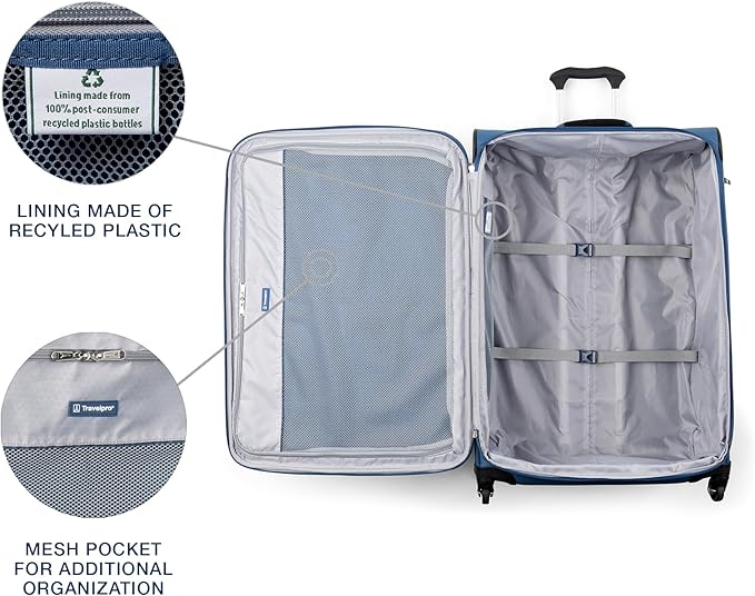 Travelpro Maxlite 5 Softside Expandable Checked Luggage with 4 Spinner Wheels, Lightweight Suitcase, Men and Women, Ensign Blue, Checked Large 29-Inch