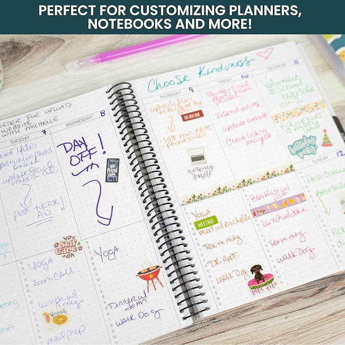 bloom daily planners 40 Page Mega Planner Sticker Pack (1500+ Stickers) - 6” x 9” Bound Ultimate Variety Sticker Book with Foil - Seasons, Celebrations, Holidays, Food, Travel, Quotes & More - Vol. 1