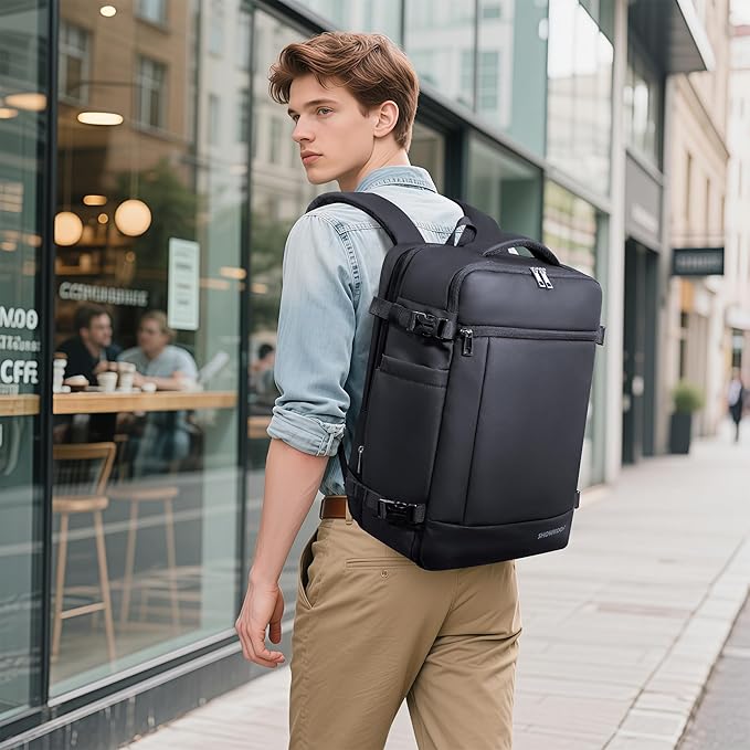 SHOWKOO Travel Backpack For Man Women, Airline Approved Carry On Laptop Backpack For Business, 40L Expandable Large Capacity Backpack, Black