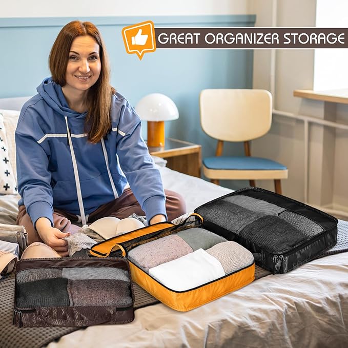 5 Pcs Packing Cubes for Suitcase Large Travel Cubes Carry on Luggage Organizer Bags for Clothes Accessories(Mixed,Apricot)