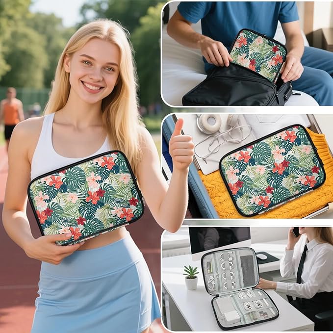 Tropical Flowers Electronics Travel Organizer Case, Tech Accessories Cable Storage Bag for Cords, Charger, Phone, Hard Drive
