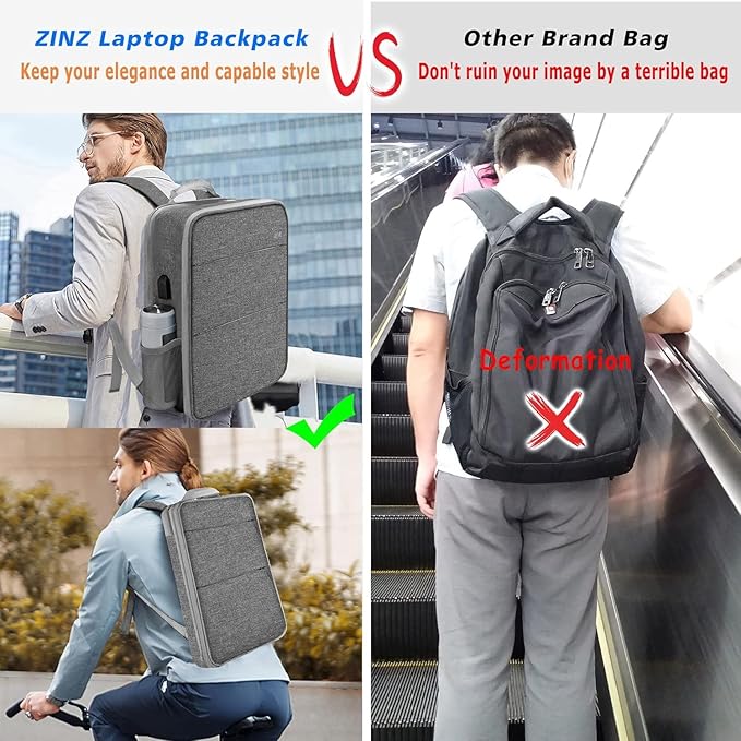 ZINZ Slim & Expandable Laptop Backpack 15 15.6 16 Inch Sleeve with USB Port, Spill-Resistant Notebooks Bag Case for Most 14-16 Inch MacBooks Surface-Books Dell HP Lenovo Asus Computers,D01G01
