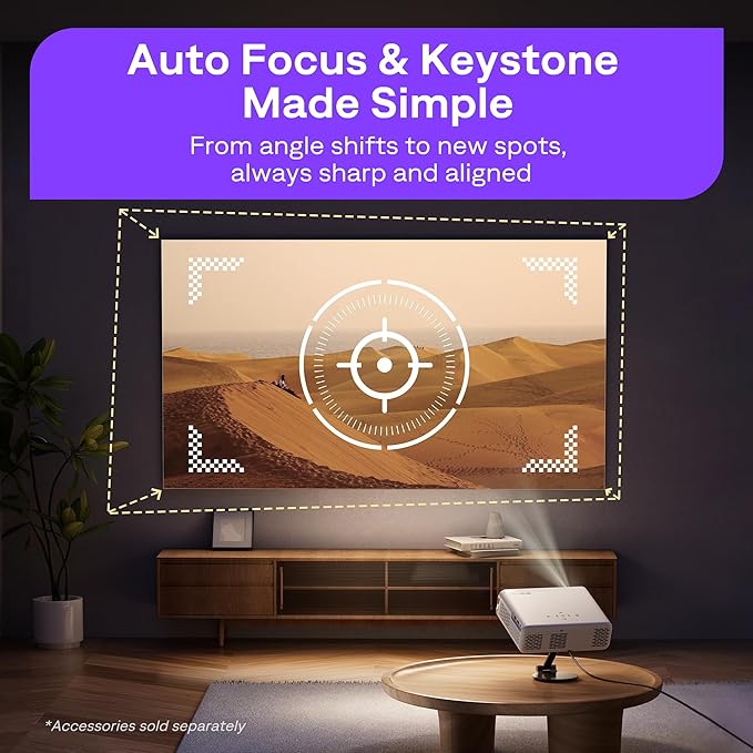 Aurzen Roku TV Smart Projector with Wifi and Bluetooth, Roku Streaming Experience Built-in, 1080P FHD, Dolby Audio, Auto Focus & Keystone, Zoom, Movie Portable Outdoor Mini Projector, Gold