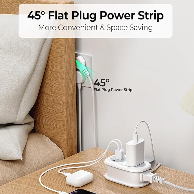 ORICO Travel Power Strip, 3.7FT Small Extension Cord, Portable Power Strip Flat Plug with 2 AC Outlets 3 USB Ports (1 USB C), Multi Plug Extension Cord for Travel, Cruise, Office, Hotels