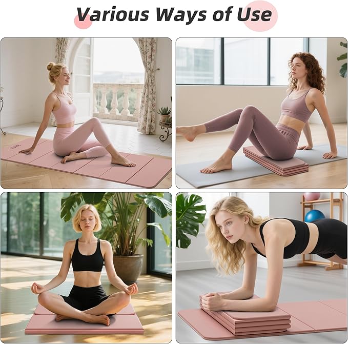Foldable Yoga Mat, 74"Lx32"Wx1/3"Thick, Folding Exercise Mat, Non-slip Wide Pilates Mats for Home Workout/Travel, Portable Yoga Mat Thick for Yoga/Pilates/Camping/Floor Exercises