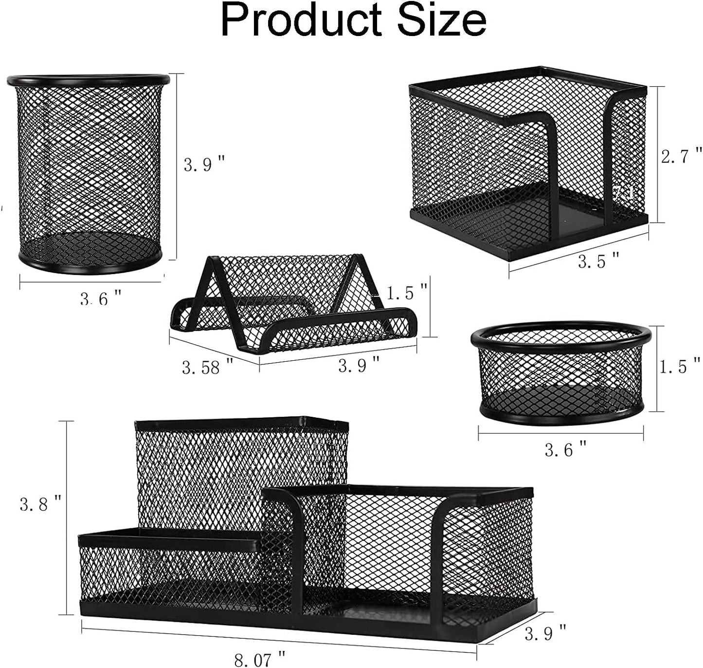 Mesh Pen Holder for Desk Pencil Holders 5 Pieces Desk Organizer Office Supplies Caddy with Sticky Notes Holder for Office School Home Black