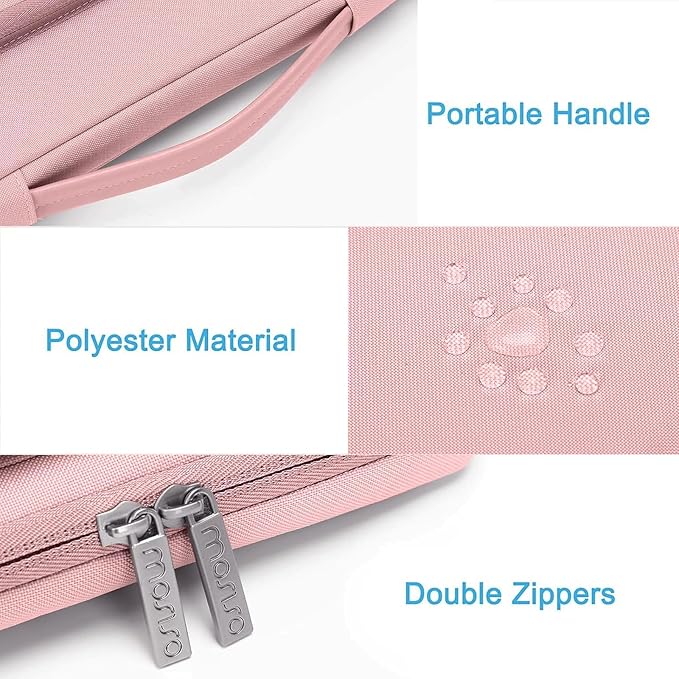 MOSISO 360 Protective Laptop Case 13.3 inch, 13-13.3 inch Laptop Sleeve Compatible with MacBook Air/Pro 13 / Pro 14, HP Dell ASUS Lenovo,Side Open Bag with 2 Raised&1 Flapover Pockets, Pink