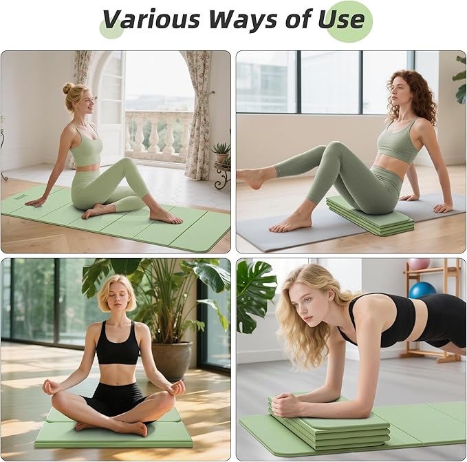 Foldable Yoga Mat, 74"Lx32"Wx1/3"Thick, Folding Exercise Mat, Non-slip Wide Pilates Mats for Home Workout/Travel, Portable Yoga Mat Thick for Yoga/Pilates/Camping/Floor Exercises