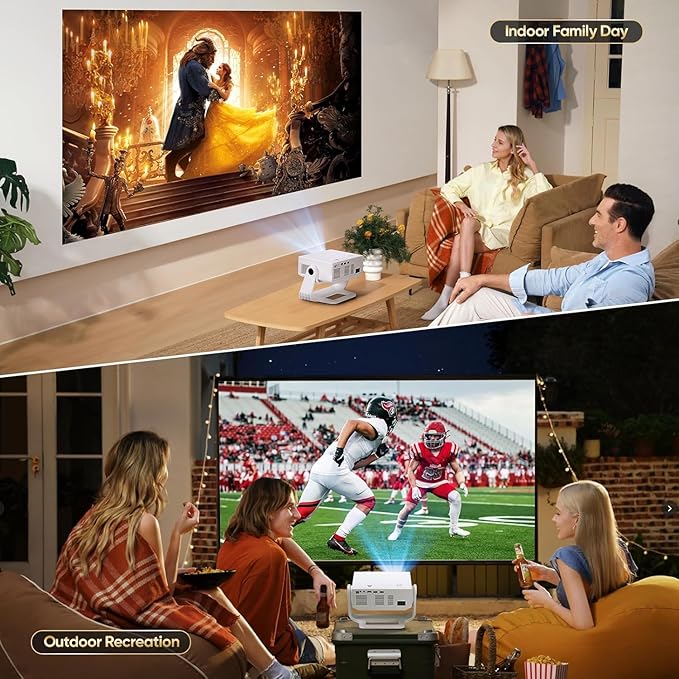 Projector with WiFi and Bluetooth, 1000+ Apps Installed, Electronic Focus & Auto Keystone, Zoom, Native 1080P 650 ANSI 20000Lumen 4K Support Portable Mini Video Projector Outdoor Indoor