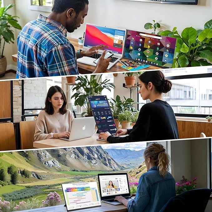 Teamgee 15.6" Laptop Screen Extender, Slim & Lightweight Portable Monitor for Laptop, Full HD IPS, 360° Rotating Stand, Detachable, USB-C Plug & Play, RGB Lighting, Thin Bezels