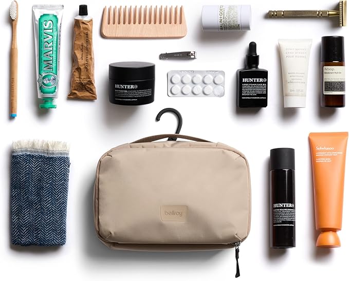 Bellroy Hanging Toiletry Kit (hanging 3 liter toiletry bag for men and women, and designed for travel) - Stone