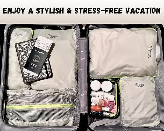 SUITEDNOMAD Ultralight Compression Packing Cubes Set, Suitcase and Backpack Travel Organizer Bags