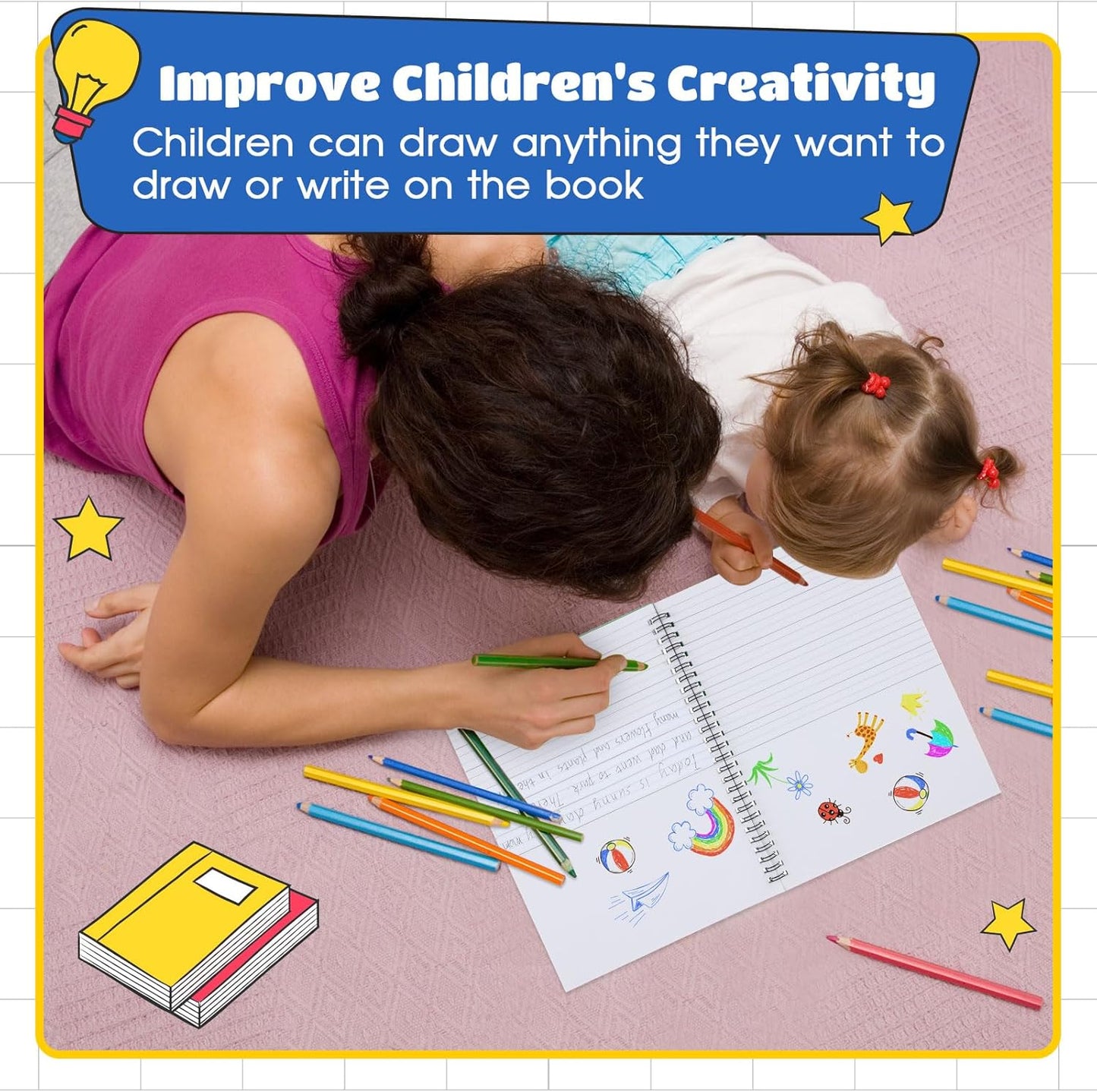 Henoyso 10 Pcs 100/50 Sheets Primary Composition Notebook K-2 Bulk Spiral Primary Journal Drawing Handwriting Practice for Kids Kindergarten 1st 2nd Back to School Supplies (Bright Color,50 Sheets)