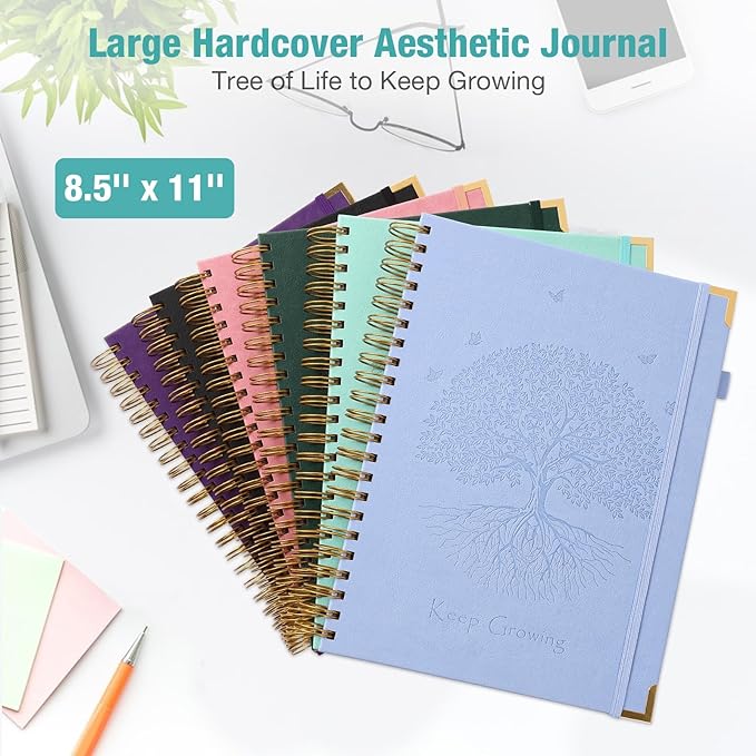 Spiral Notebook, College Ruled Notebook, 8.5" x 11", 300 Pages Leather Journals for Writing, A4 Hardcover Journaling Notebooks for Work School, 24pcs Tabs, Large Embossed Journal for Women Men, Purple