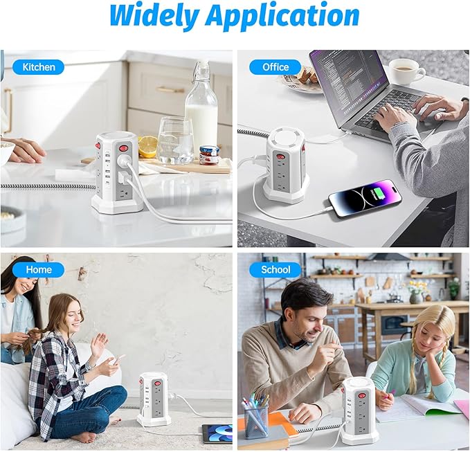 Power Strip Tower Surge Protector with PD20W USB C, 6FT Desktop Extension Cord Charging Station with 12 AC Multiple Outlets 5 USB Ports, Charger Tower Multiple Protections for Home Office Supplies