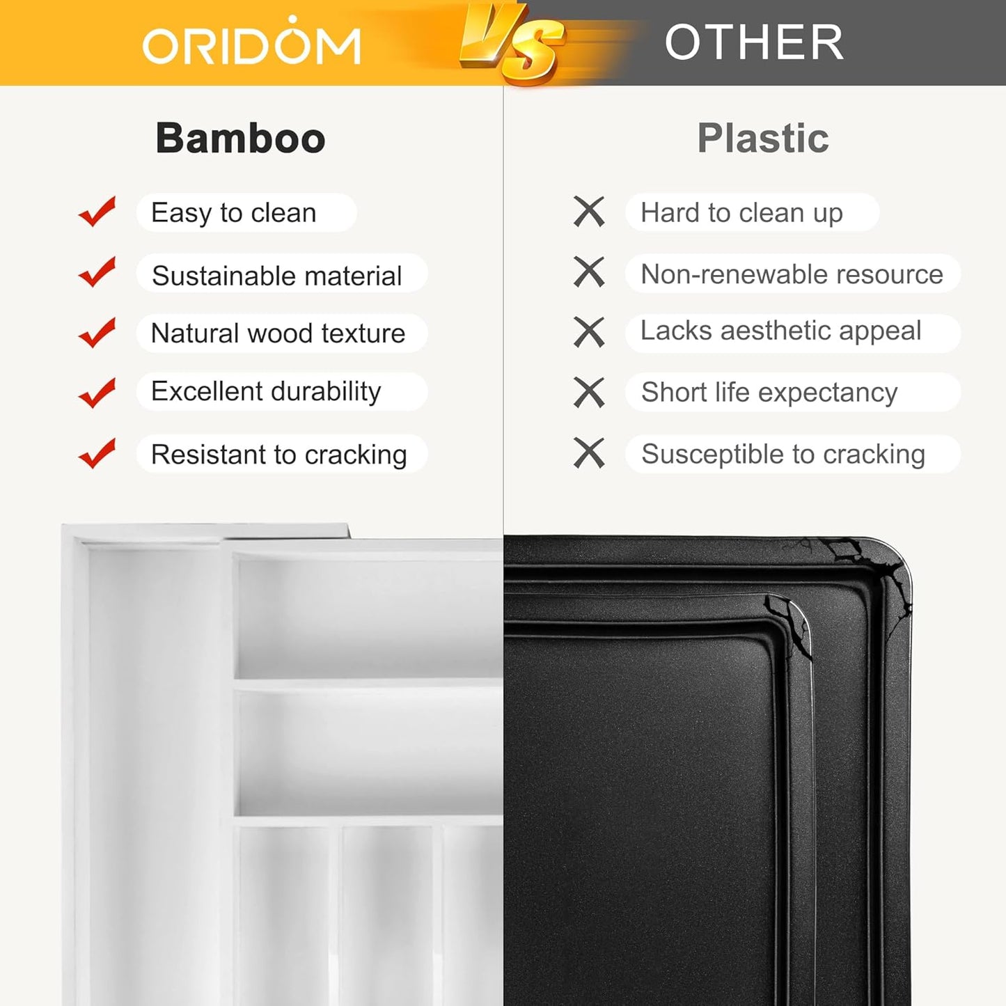 Large Premium Bamboo Silverware Organizer - Expandable Drawer Organizer & Utensil Organizer - 17"x19.7" Cutlery Tray with Dividers for Kitchen Utensils and Flatware (7-9 Slots) (White)