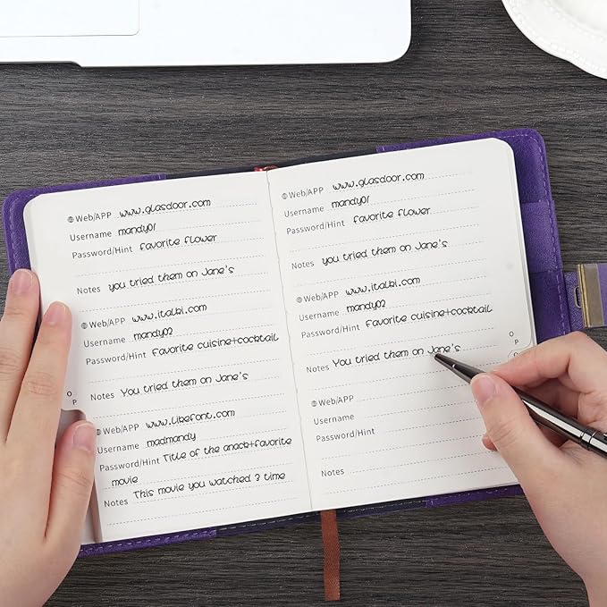 WEMATE Password Book with Lock with Alphabetical Tabs 600+ Password Space,Password Organizer Logbook with Lock, Password Keeper for Computer 4.33 X 6.18 Inch Purple