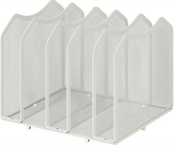 Simple Trending Mesh Desktop File Sorter Organizer, 5-Section Bookshelf for Desk Home Office, White