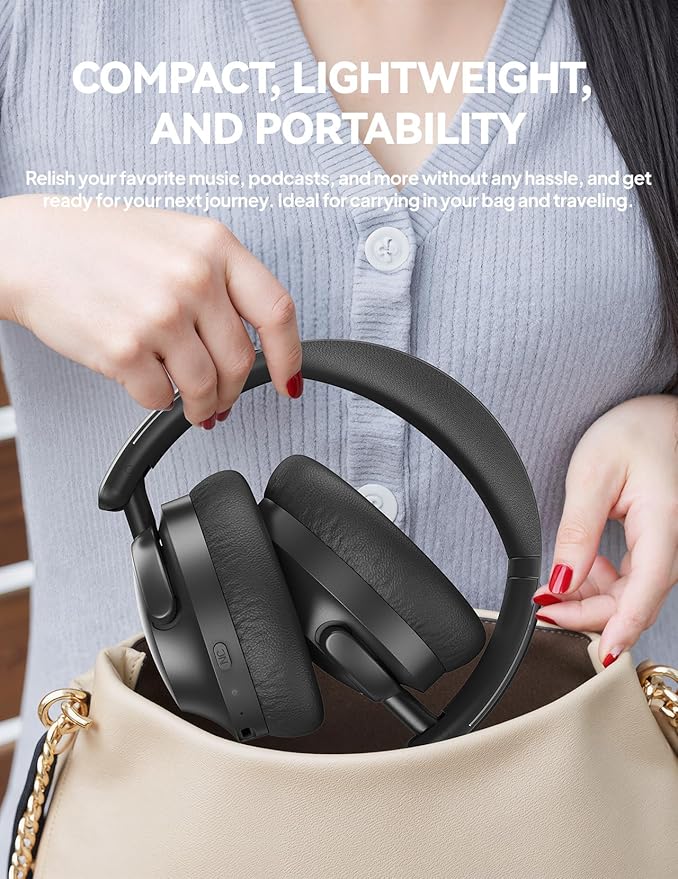 Hybrid Active Noise Cancelling Headphones, Over-Ear Bluetooth Headphone, 60H Playtime, Deep Bass, Transparency Mode, Comfort Fit Ear Cups, White Elephant Gifts for Adults, Travel Office Home - Black