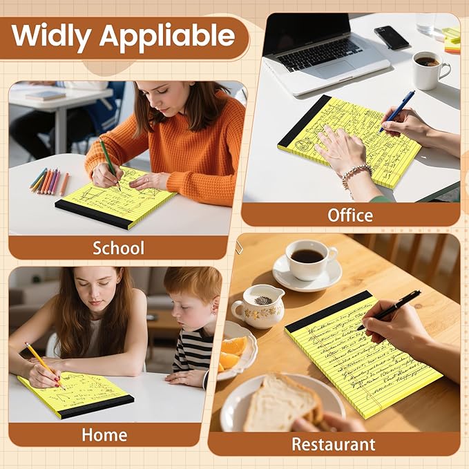 Legal Pads 8.5 X11, Narrow Ruled Notepads, 12 Pack, 50 Sheet/Pad, Yellow Legal Pads, Tear Off Notepad, Perforated Writing Pad, Notebook Paper College Ruled, Notepads for Office Home School, Notepad