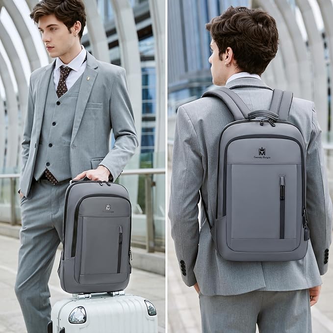 Caoroky knight Backpack Laptop Men 15.6 inch Slim Work Business Backpacks with USB Charging Port Mens Travel Bag Bookbag (Grey, Large)