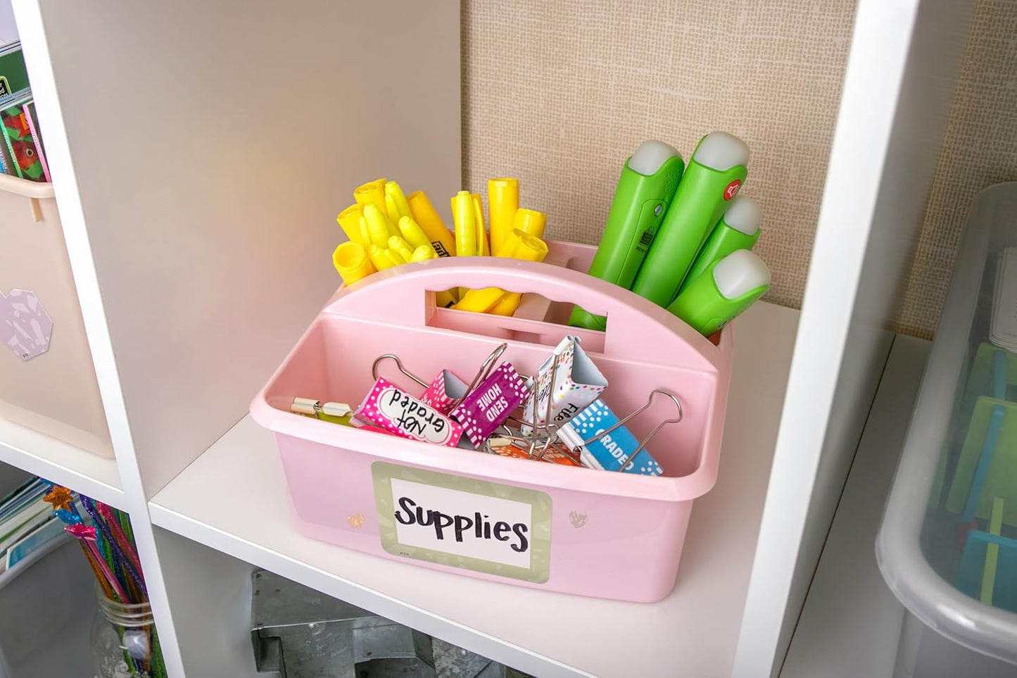 Teacher Created Resources Light Pink Portable Plastic Storage Caddy 6-Pack for Classrooms, Kids Room, and Office Organization, 3 Compartments