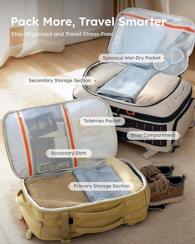 Tolaccea Carry on Travel Backpack, TSA Friendly Flight Approved Laptop Backpack Duffle Bag for Men Women with Dual Laptop Storage for 17.3", USB Charging Port, Business Rucksack 40L-50L Expandable