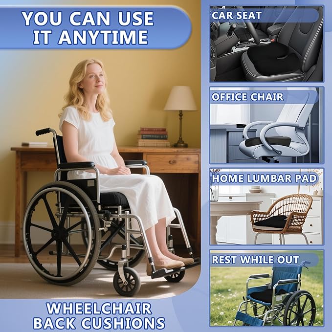 SPRING SEAON Wheelchair Seat Cushion Cool Fabric,Ergonomic Memory Foam Chair Pad for Pressure Relief, Sciatica, and Tailbone Pain,Rubber Non-Slip Bottom & Removable for Easy Cleaning