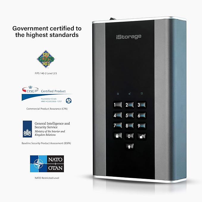 iStorage diskAshur DT2 256-bit 22TB | FIPS Level 3 Certified | Secure encrypted Desktop Hard Drive | Password Protected