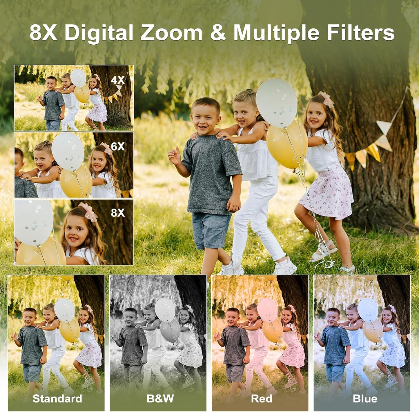 Digital Camera,Autofocus 1080P kids Camera, 56MP Protable Point and Shoot Camera with 8X Zoom, Anti-Shake, Small Compact Camera Gift for Teens Adult Beginner with two batteries, 32GB memory card-Black