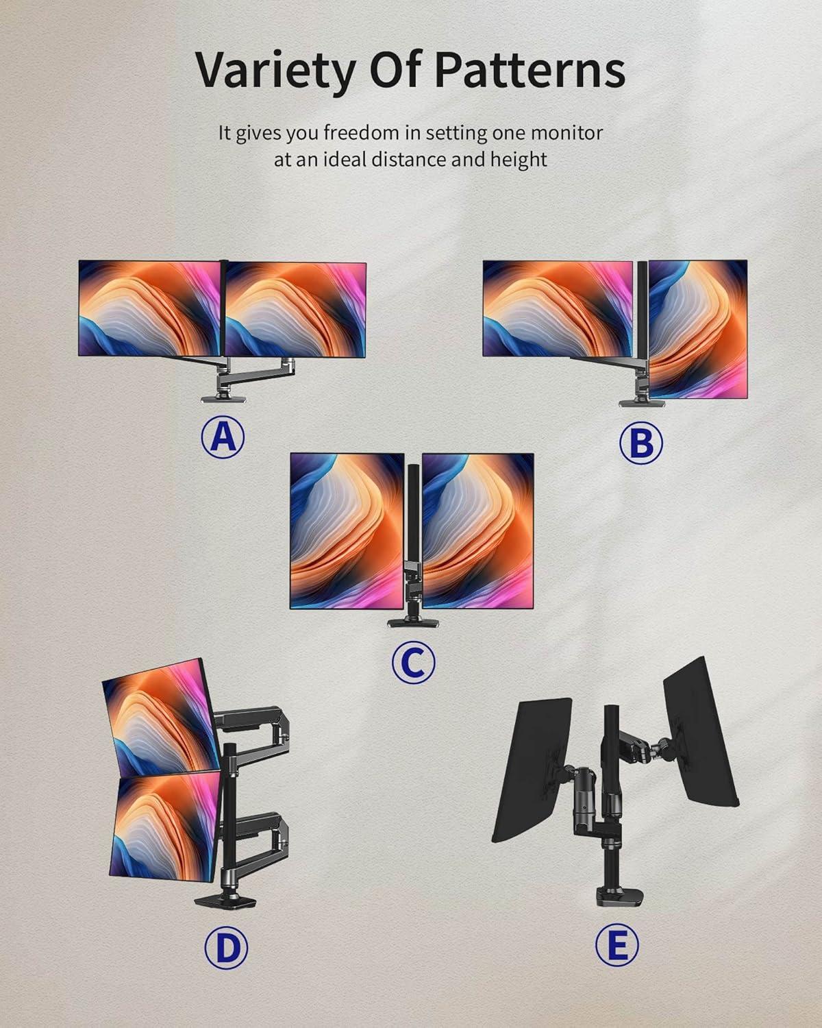 Dual Monitor Mount, Holds Screens up to 40 Inches and 25 lbs, Fully Adjustable Dual Monitor Arm with C-Clamp and Grommet Base, Aluminum, Black