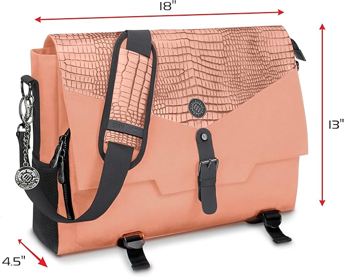 ENHANCE Collector's Edition RPG Player's Essentials DND Bag - Dragon Hide Exterior Messenger Bag Fits 2-4 Books, Binders, Dice & Accessories, with 17 inch Laptop Slot, Battlemap Straps (Dragon Pink)