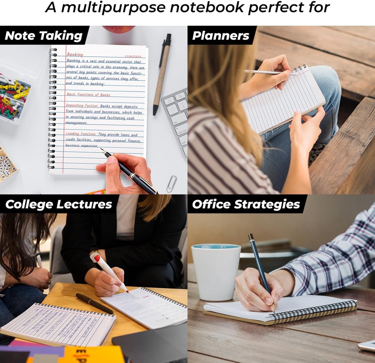 12 Pack Lined Journal Spiral Notebook College Ruled, 5.8 x 8.3, 120 Pages (60 Sheets), 100 GSM Thick Paper Notebooks, Daily Writing Journals for Men and Women, Work, Office & School Supplies