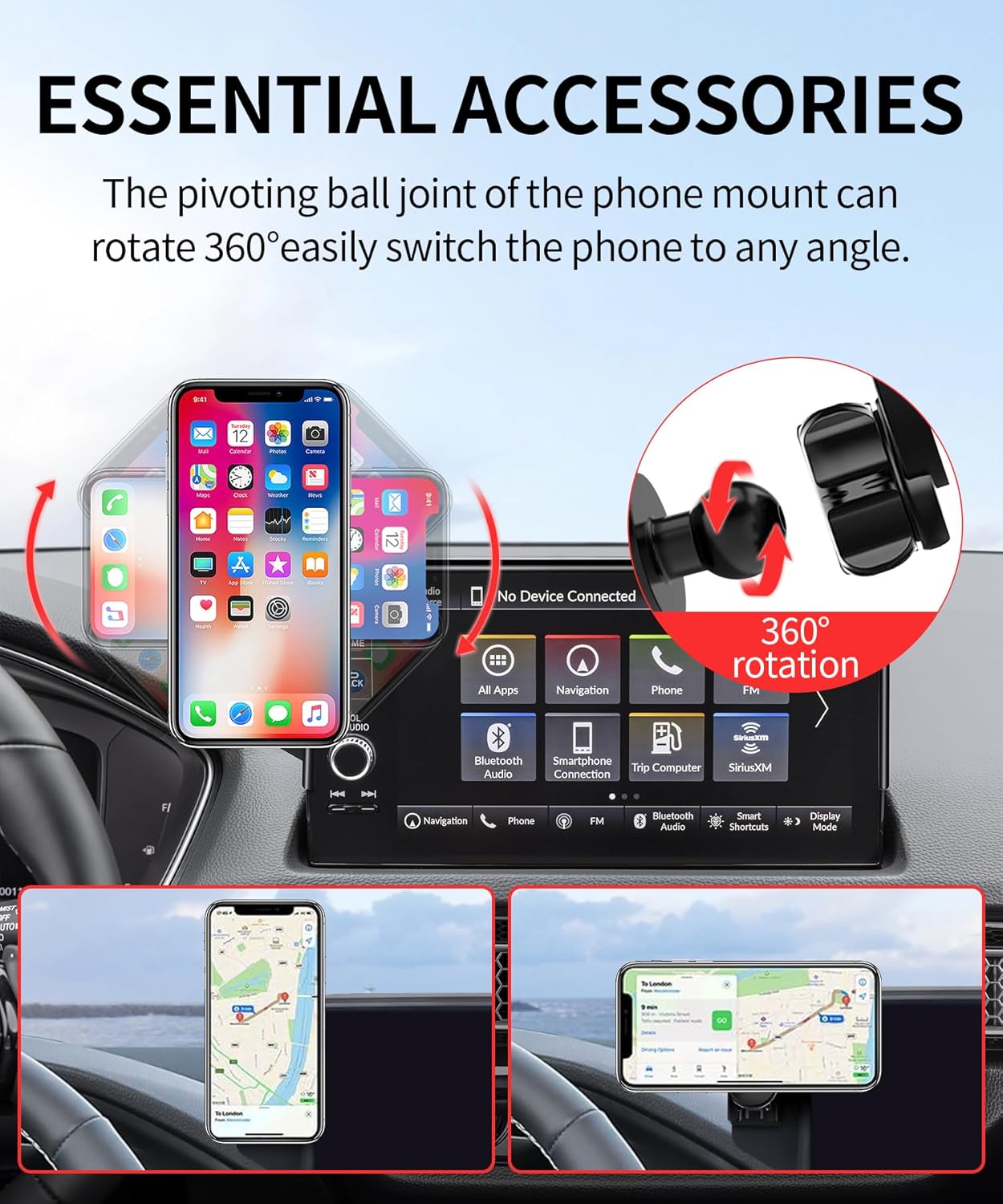 MaserWeller Car Phone Holder for Honda HR-V HRV 2023-2026 Accessories/CR-V CRV 2023 2024 2025 2026 Accessories 7/9-inch Screen Fixed Clip,Phone Mount Compatible with MagSafe, 360° Cell Phone Holder