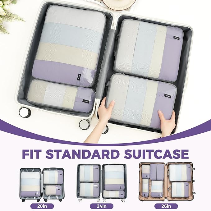 BAGAIL 6 Set/4 Set Lightweight Compression Packing Cubes for Travel, Anti-Tearing Expandable Organizer Bags for Suitcase