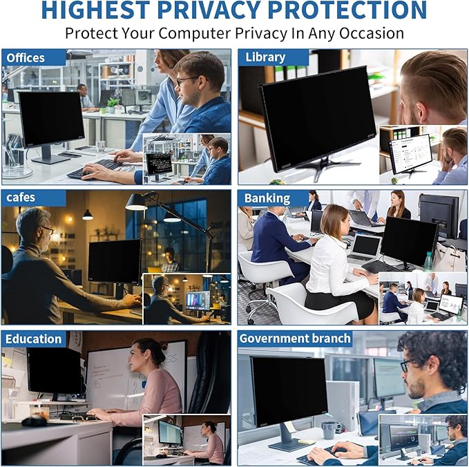 24 Inch Magnetic Privacy Screen for Monitor, Ultra-Thin Anti-Spy Computer Monitor Filter with Blue Light Reduction, Anti-Glare & Easy Installation, 16:9 FHD Compatible with 24-Inch Desktop