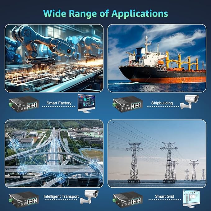 YuanLey 10 Port Industrial Switch with 8 Port PoE Gigabit & 2X SFP Port, Unmanaged PoE Switch with 120W Power Adapter, IEEE802.3af/at, VLAN & RSTP, Din-Rail PoE Switch for IP Camera, VoIP Phones,AP