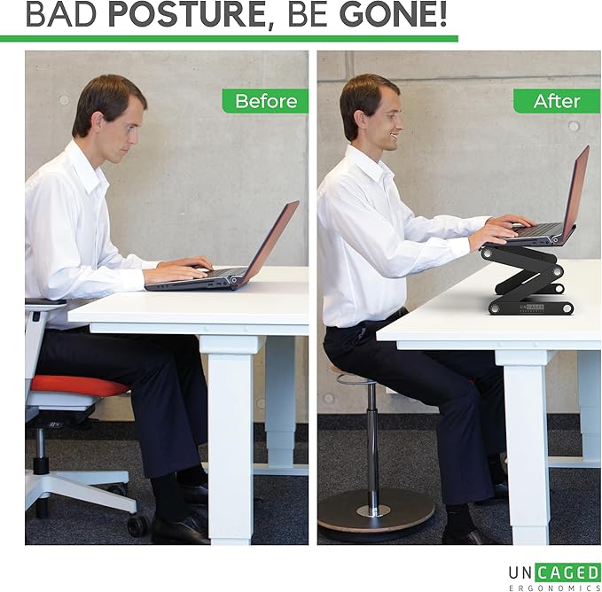 WorkEZ Adjustable Laptop Stand for Desk, Portable Laptop Stand Adjustable Height, Foldable Cooling Computer Holder Riser for Desk, Black