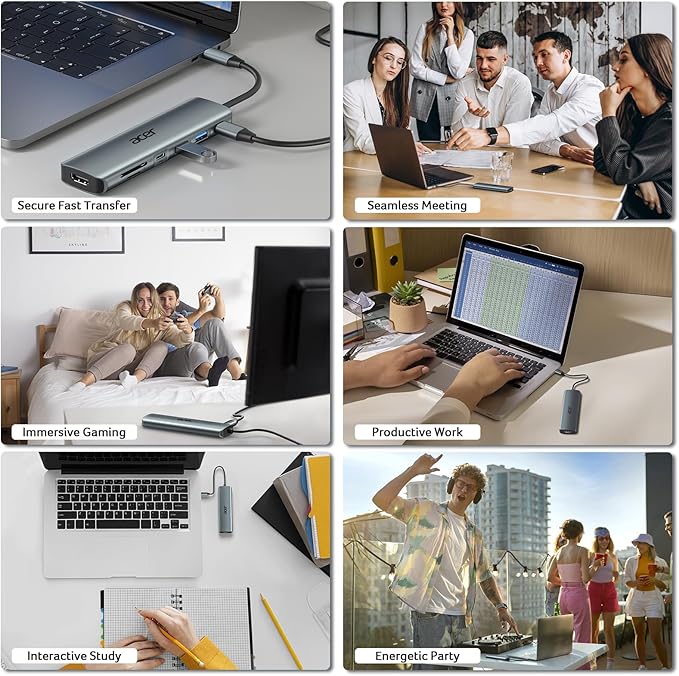 Acer USB C Hub, 7 in 1 USB C to Multi-Port Adapter for Laptop, 4K USBC to HDMI Splitter with 2 USBA 3.1&Type-C Data Port, PD 100W Charging Port, SD Card Reader for Computer, Desktop and More