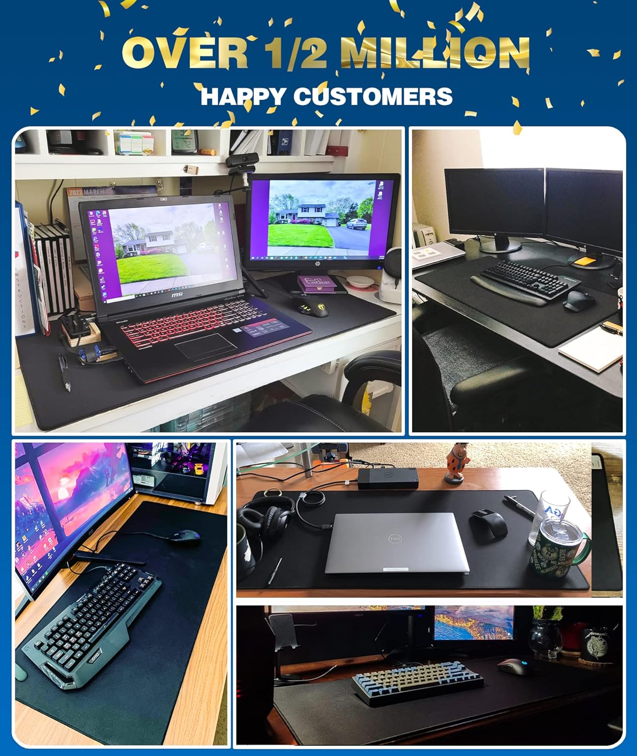 KTRIO Large Gaming Mouse Pad with Superior Micro-Weave Cloth, Extended Desk Mousepad with Stitched Edges, Non-Slip Base, Water Resist Keyboard Pad for Gamer, Office & Home, 35.4 x 15.7 in, Black