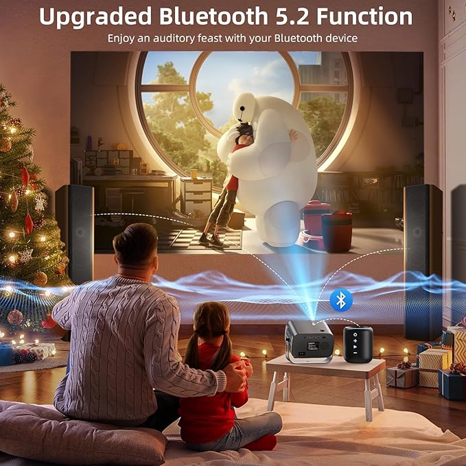 Smart Projector with WIFI and Bluetooth, 800ANSI Native 1080P Portable Projector Built-in Apps, Auto Keystone & Electric Focus Movie Projector for Home Theater, Compatible with IOS/Android/HD