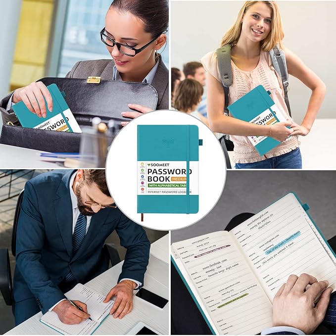 Password Book with Alphabetical Tabs, Hardcover Password Keeper, A5 Size 8.3"x6" Password Notebook for Saving Internet Login, Username, Password Organizer for Computer & Website