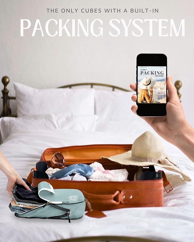 Large Compression Packing Cubes for Travel-Packing Cube Luggage Organizers 7 Piece Set for Checked Luggage-Ultralight, Expandable/Compression Bags by TRIPPED Travel Gear (DustyTeal/White)