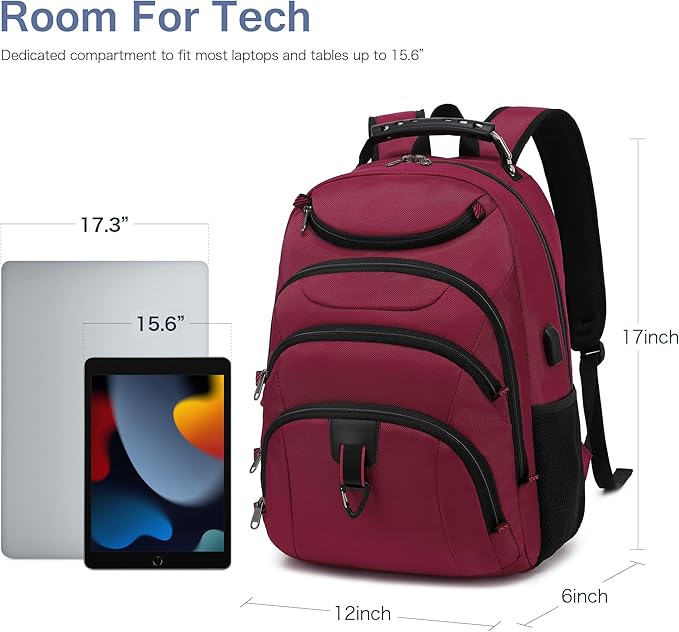 Boavan Laptop Backpack for men, 15.6 inch Laptop Bag with USB Port, Waterproof Travel Work Backpack Purse, Anti-Theft Teacher Nurse Doctor Casual Bookbags Office Business backpack,Russet Red