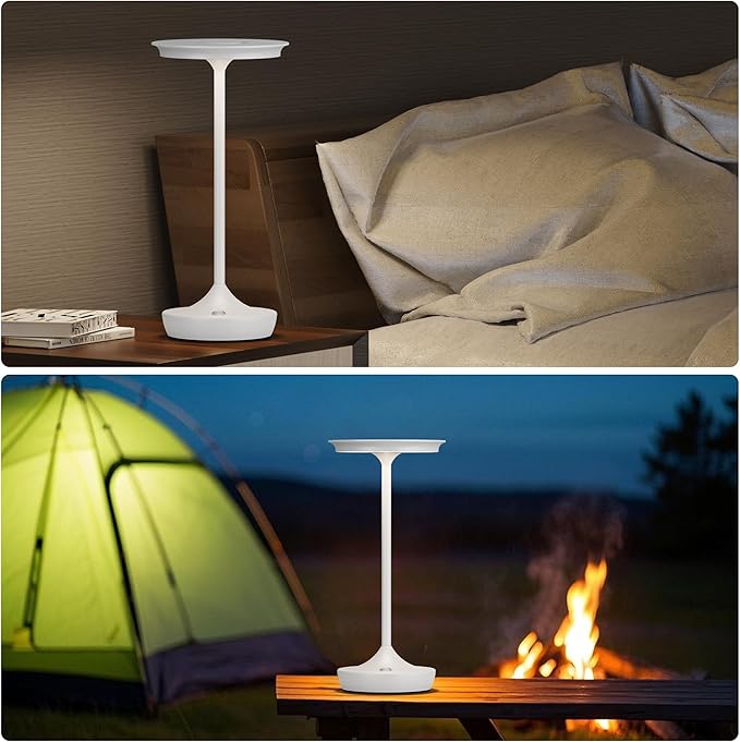 2 Pack LED Rechargeable Cordless Table Lamps, Portable Outdoor Battery Operated Table Light 3 Color Stepless Dimming Table Lamp with Memory Function for Patio Restaurant Dining Room White